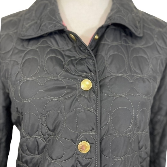 COACH Signature "C" Quilted Logo Snap Front Jacket Coat Women XS - Picture 6 of 13